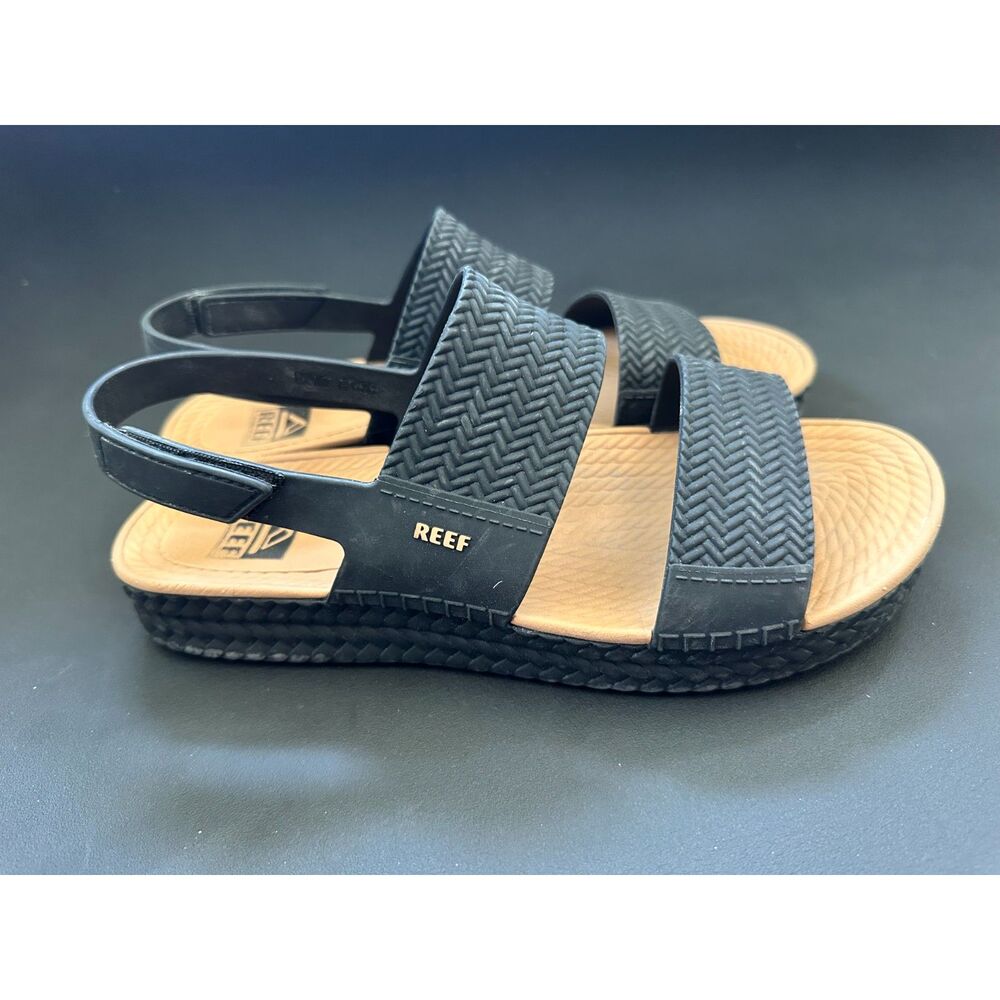 Reef Water Vista Womens Sandals Size 9 Black Tan Water Friendly Flatform Strap - Picture 8 of 10